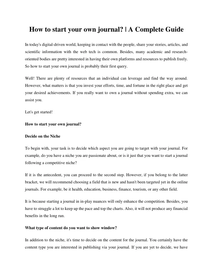 PPT How to start your own journal A Complete Guide PowerPoint