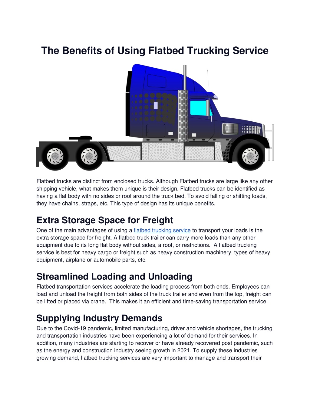 PPT The Benefits of Using Flatbed Trucking Service PowerPoint