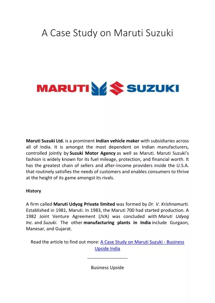 maruti suzuki joint venture case study