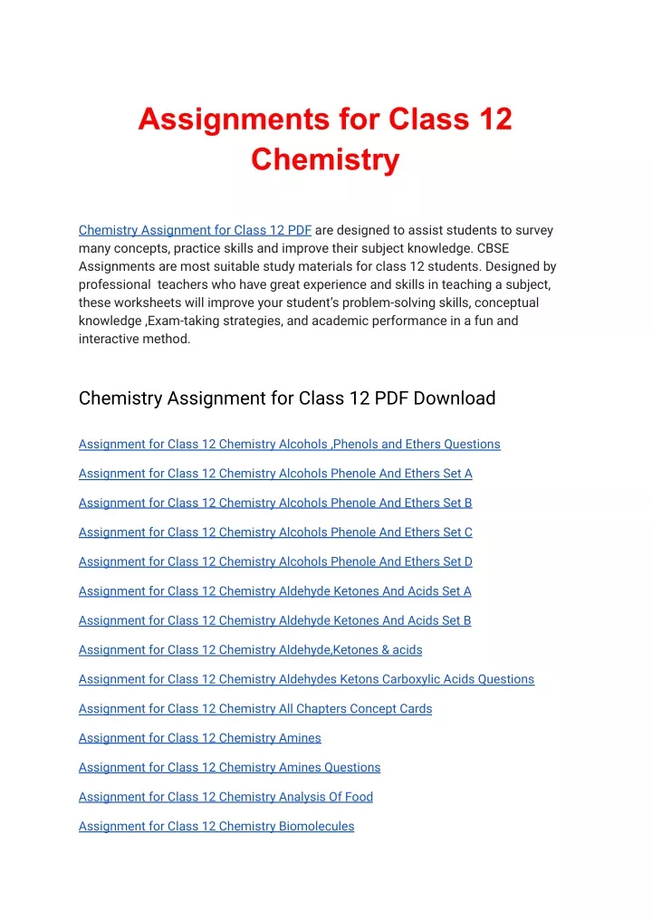 chemistry class 12 assignment