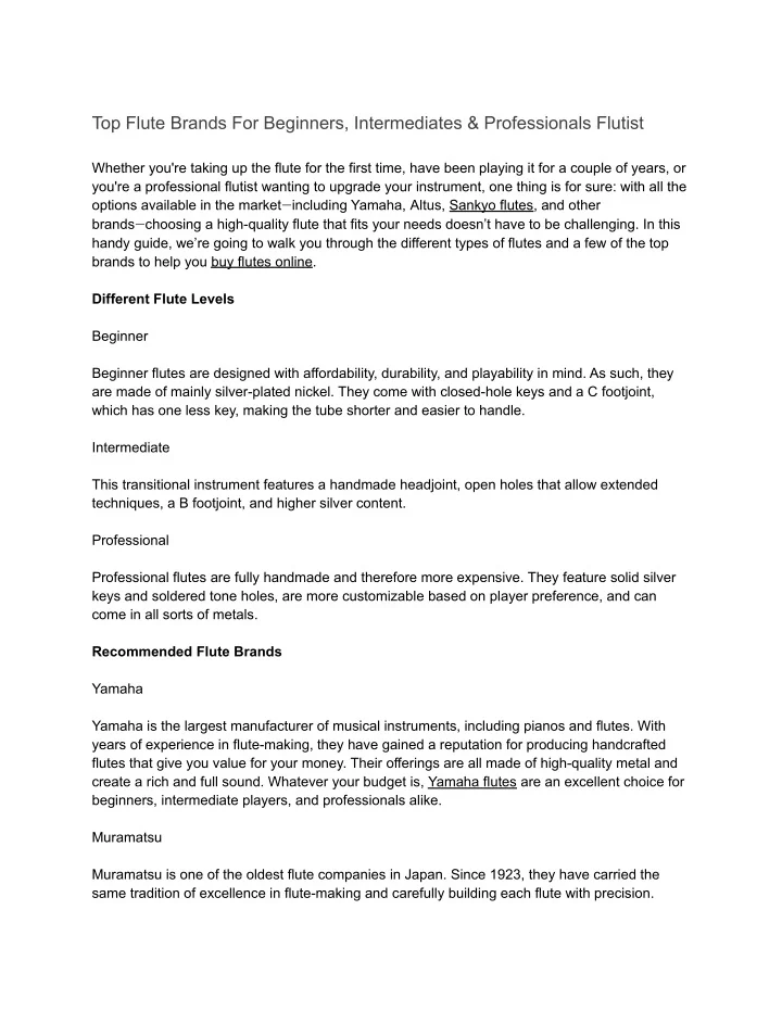 PPT Top Flute Brands For Beginners, Intermediates & Professionals