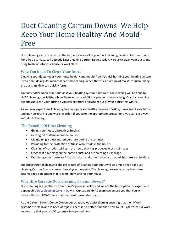 PPT Duct Cleaning Carrum Downs PowerPoint Presentation, free download