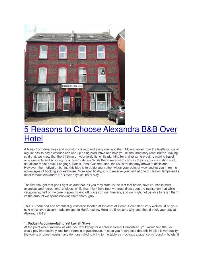 PPT - 5 Reasons To Choose Alexandra B&B Over Hotel PowerPoint ...