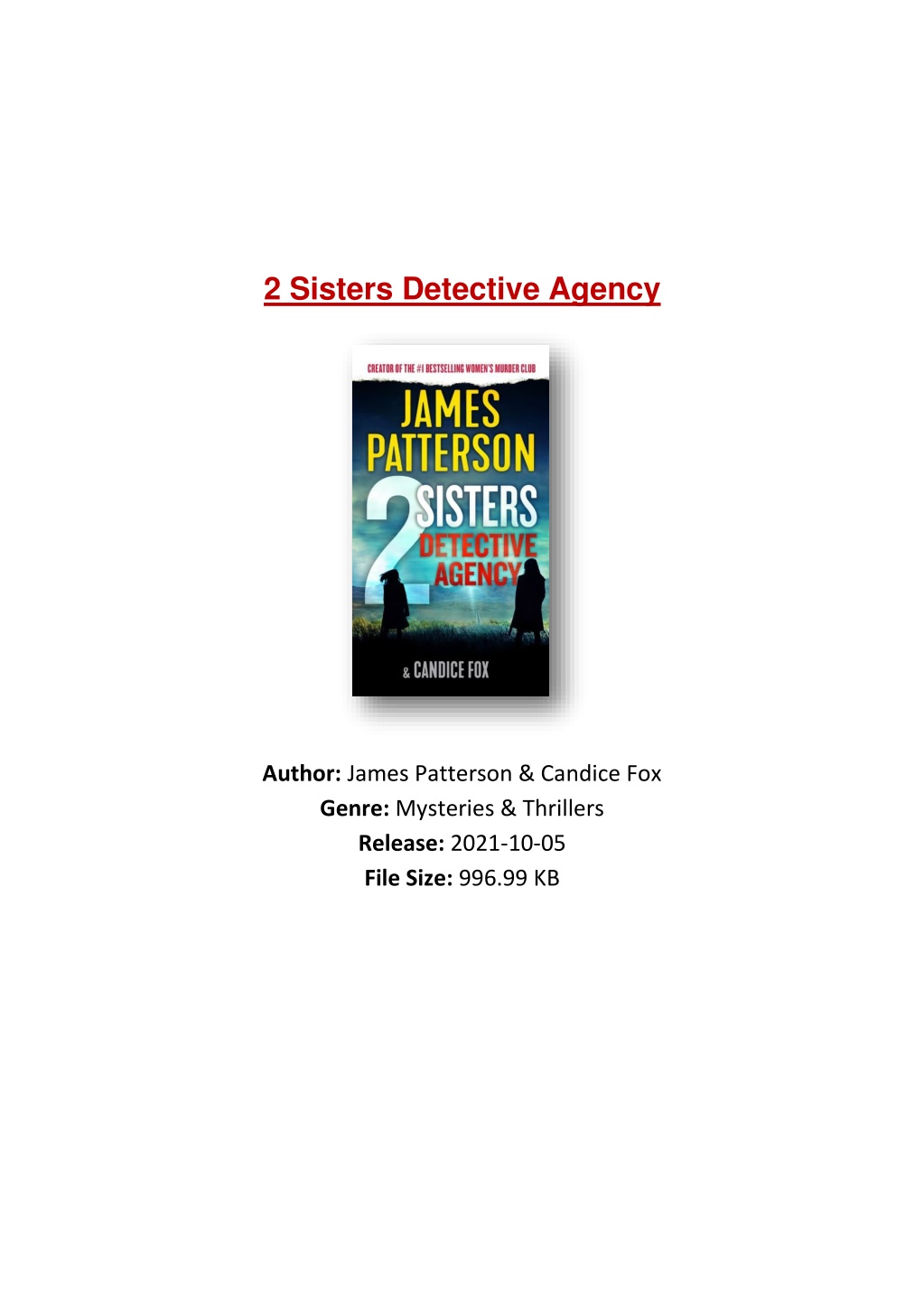 PPT - [PDF] Free Download 2 Sisters Detective Agency By James Patterson ...