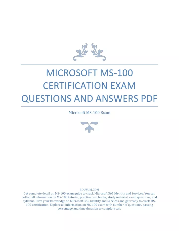 MS-100 Exam Actual Questions