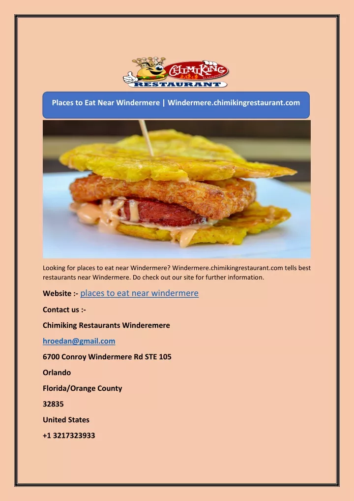 PPT Places to Eat Near Windermere PowerPoint Presentation