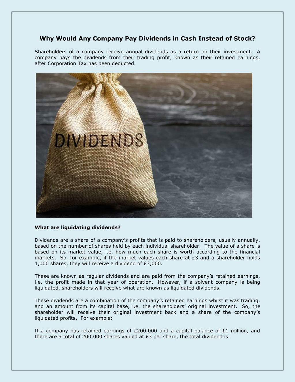 PPT - Why Would Any Company Pay Dividends In Cash Instead Of Stock ...