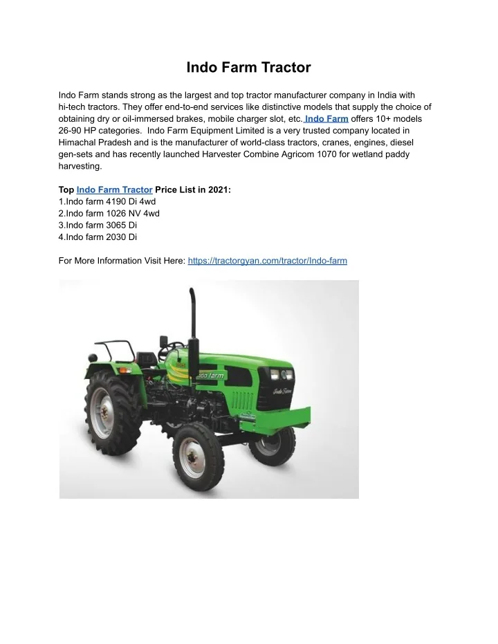 PPT Latest Indo Farm Tractor Price List in India 2021 PowerPoint Presentation ID10904298