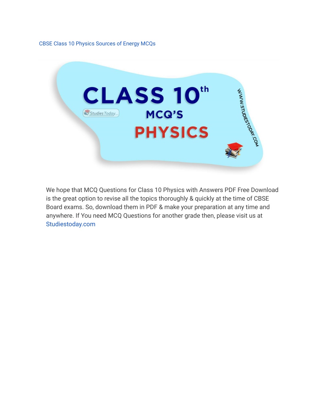 PPT - MCQs Class 10 Physics With Answers PDF Download PowerPoint ...