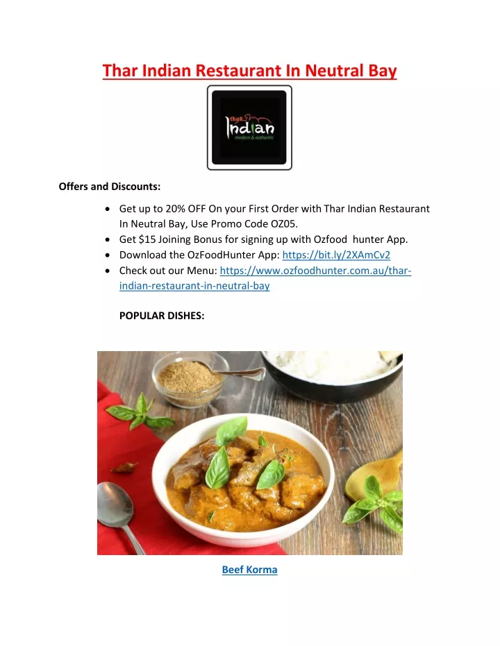 PPT - 20% Off- Thar Indian Restaurant In Neutral Bay NSW | Delivery ...