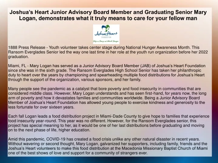 joshua s heart junior advisory board member n.