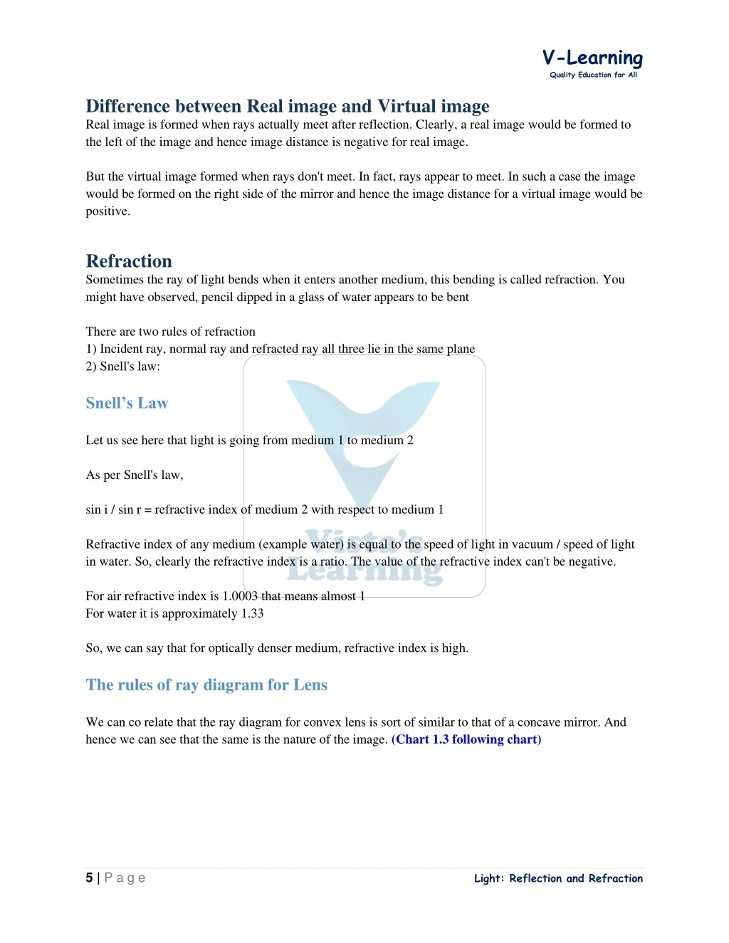 PPT - Light Reflection and Refraction class 10 NCERT -Vista's Learning ...