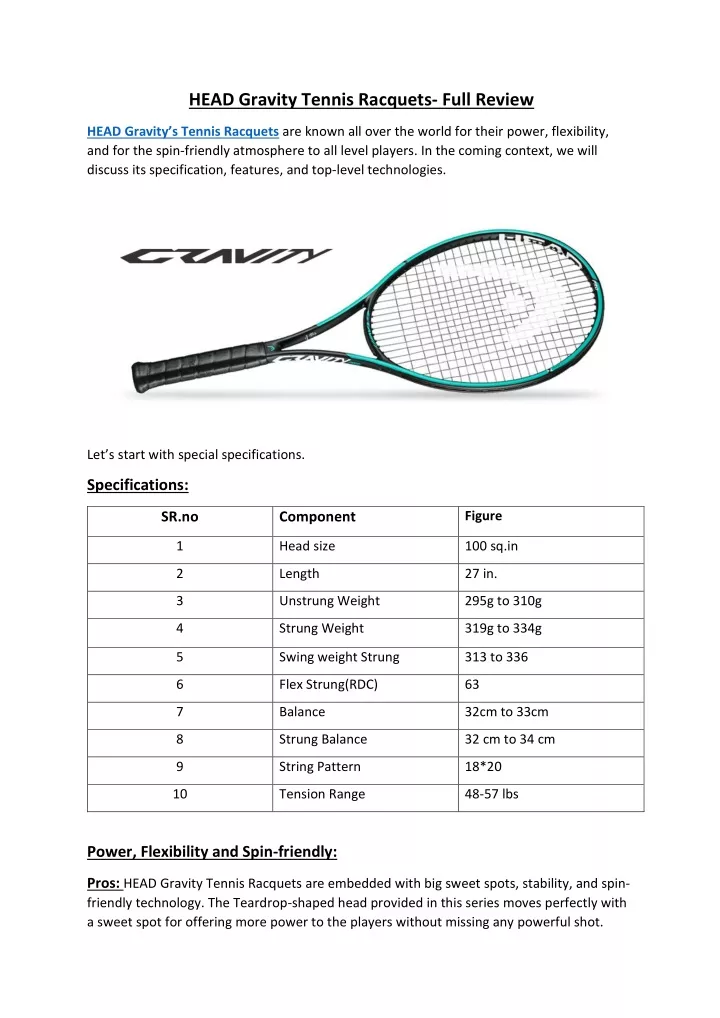 PPT - HEAD Gravity Tennis Racquet Full Review PowerPoint Presentation ...