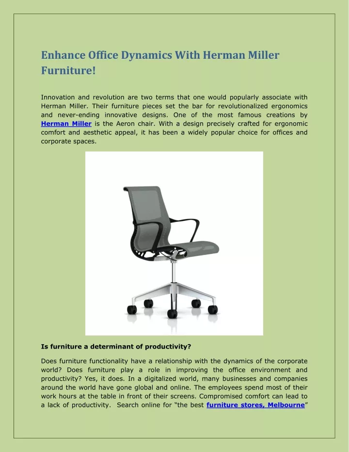 PPT - Enhance Office Dynamics With Herman Miller Furniture! PowerPoint Presentation - ID:10909843