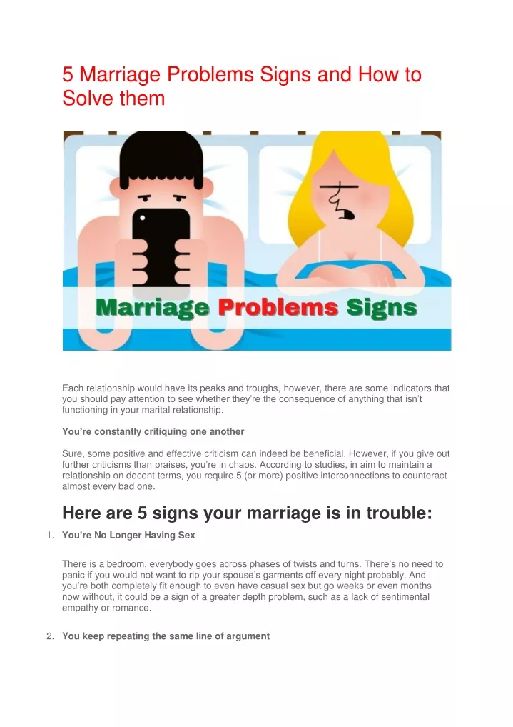 PPT - 5 Marriage Problems Signs And How To Solve Them PowerPoint ...