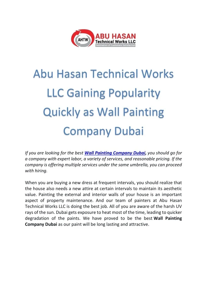 PPT Abu Hasan Technical Works LLC Gaining Popularity Quickly as Wall