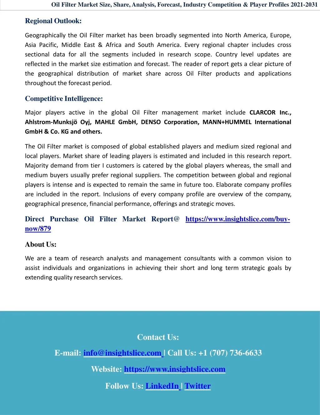 PPT Oil Filter Market Share, Trends, Analysis and Forecasts, 2021