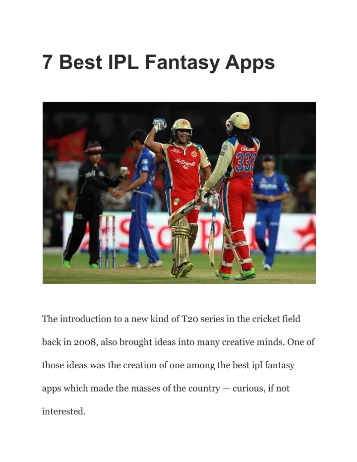 PPT 7 Best IPL Fantasy Apps PowerPoint Presentation, free download