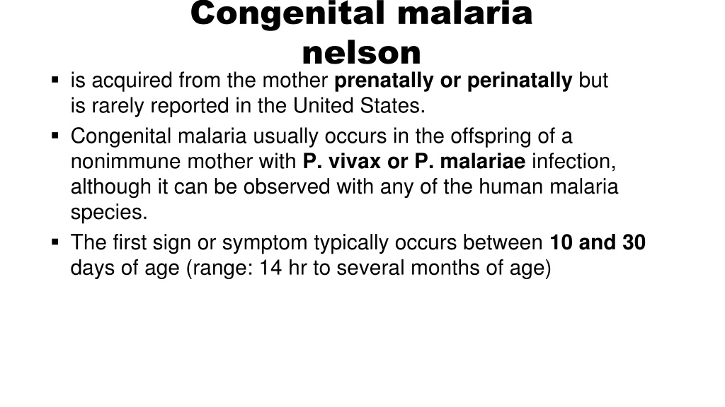 presentation of congenital malaria