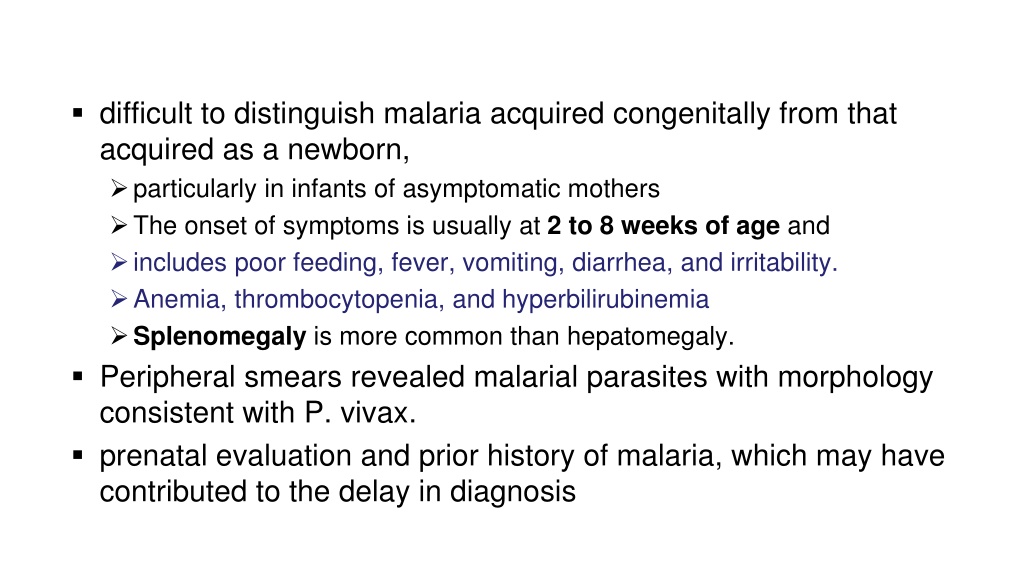 presentation of congenital malaria