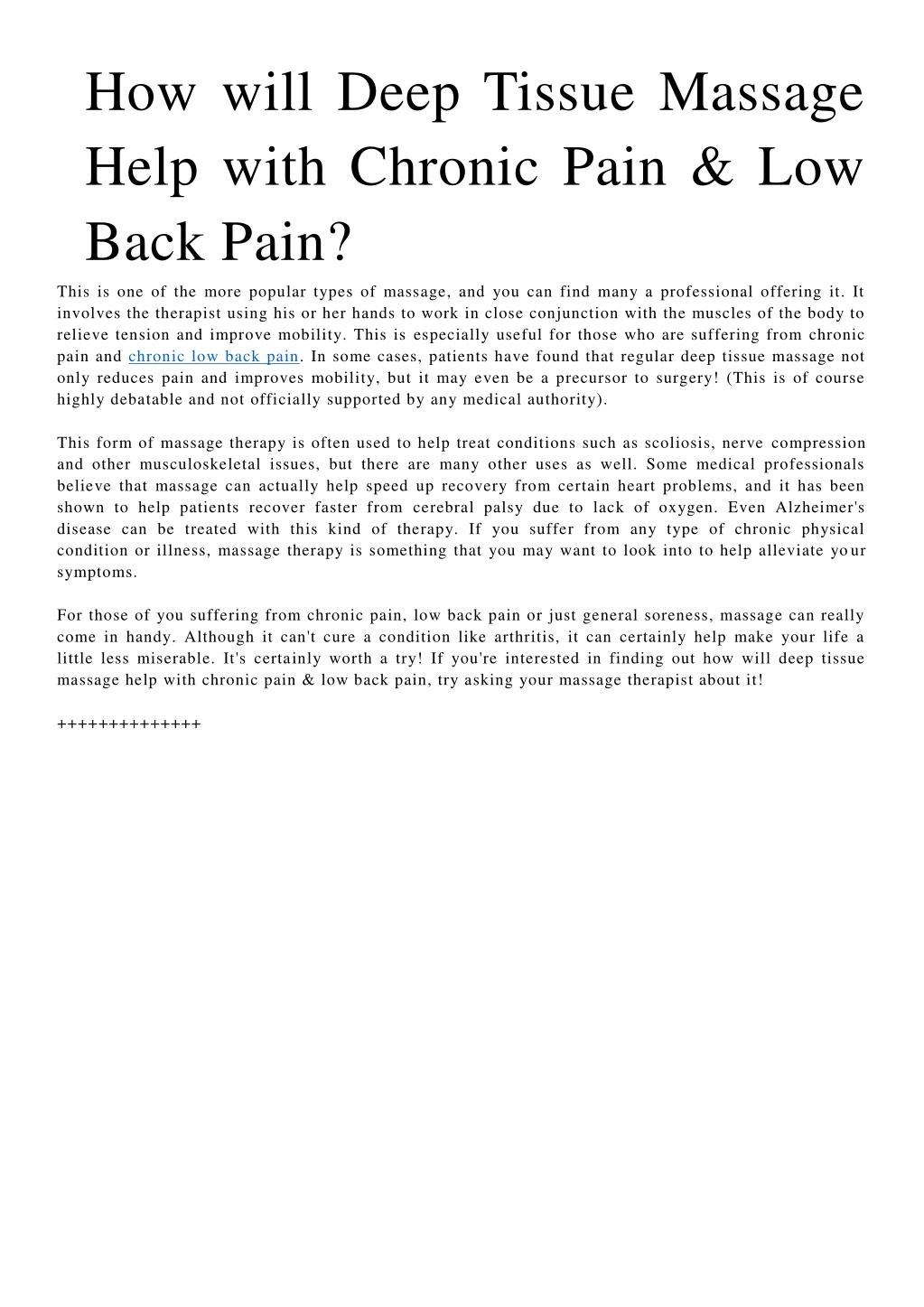 PPT - How Will Deep Tissue Massage Help With Chronic Pain & Low Back ...