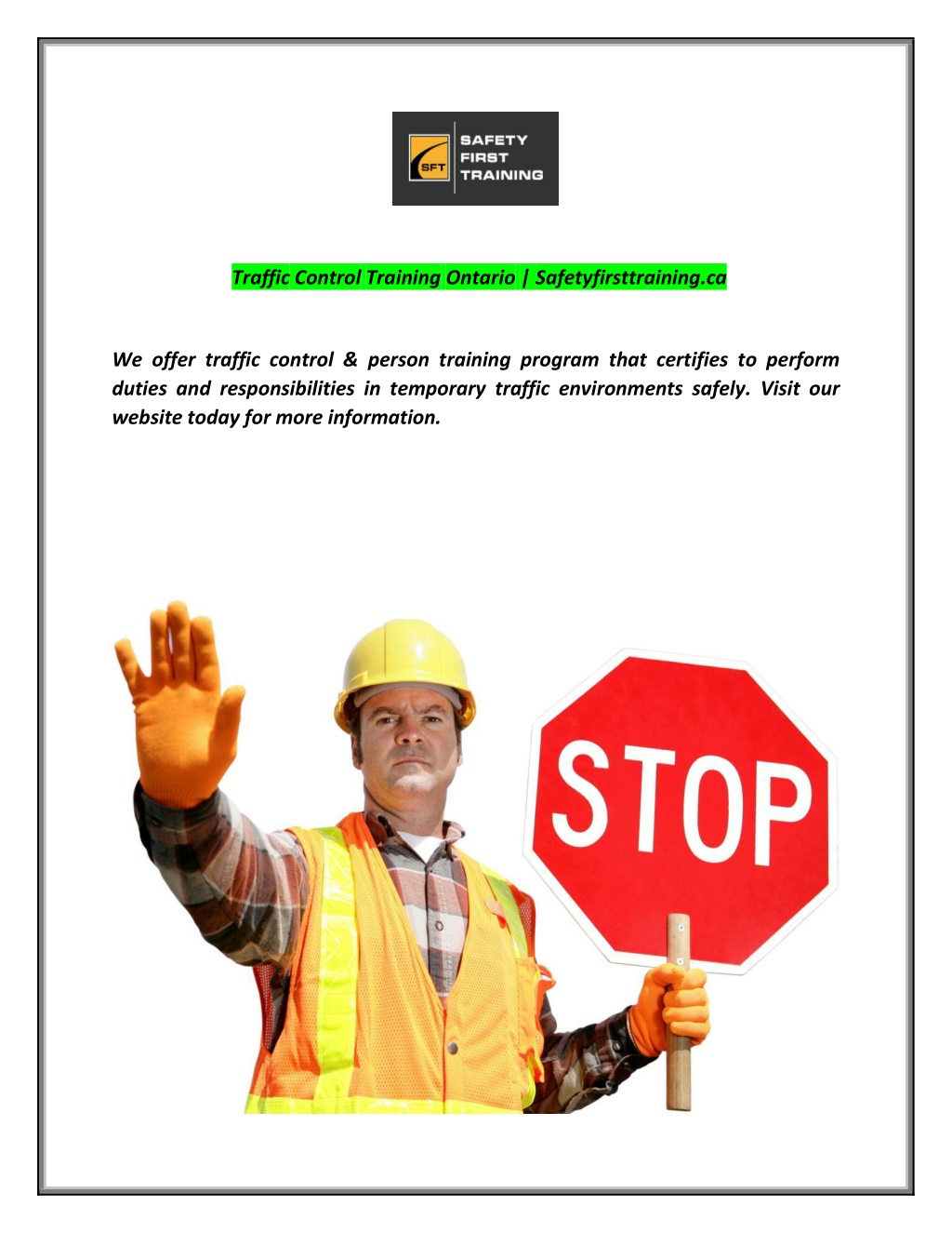 Ppt Traffic Control Training Ontario Safetyfirsttrainingca Powerpoint Presentation Id 5013