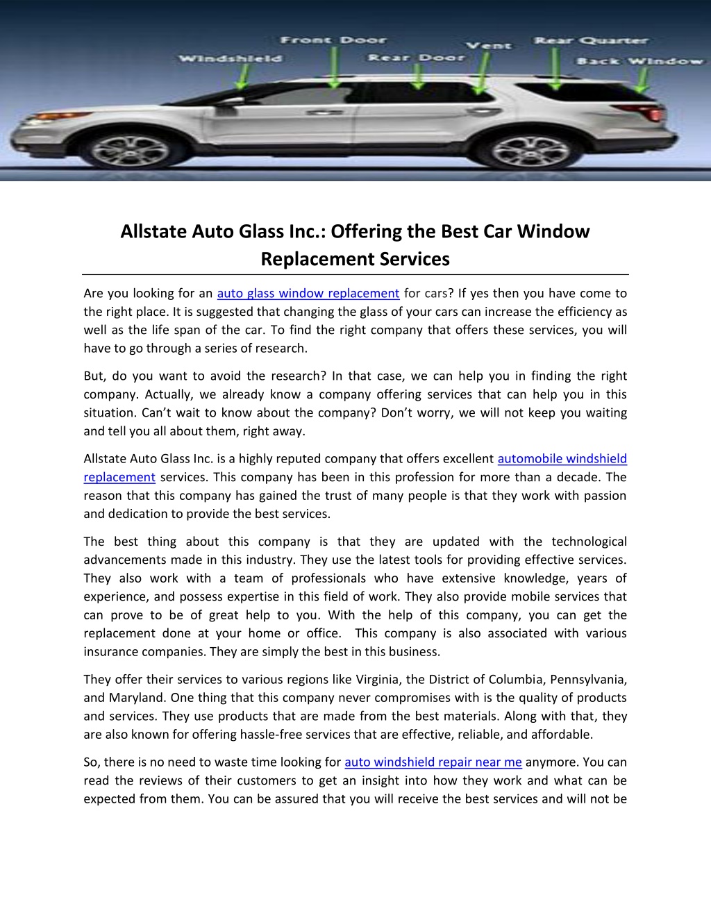 Ppt Allstate Auto Glass Inc Offering The Best Car Window Replacement Services Powerpoint 1859