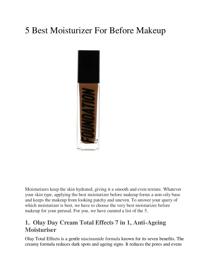 PPT Five Best Moisturizer For Before Makeup PowerPoint Presentation