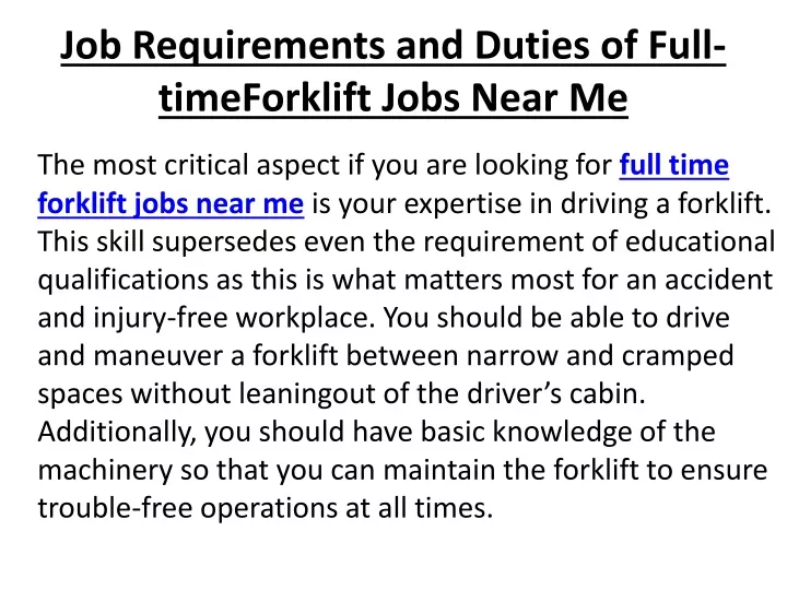 3rd shift forklift jobs near me