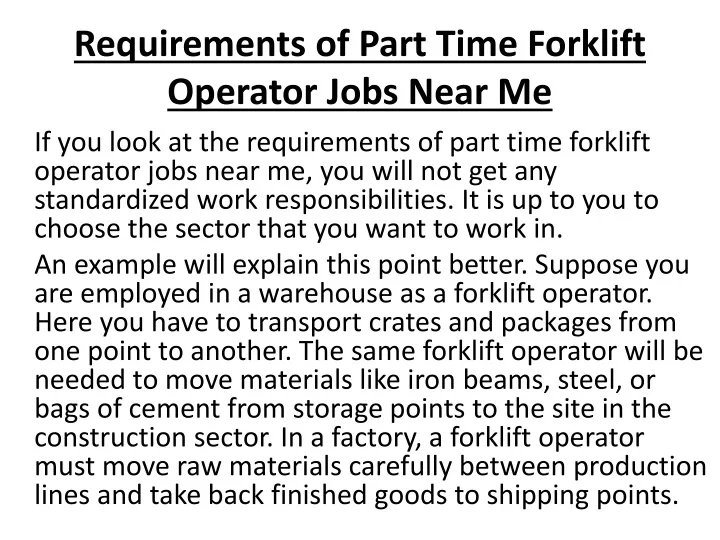 sit down forklift operator jobs near me