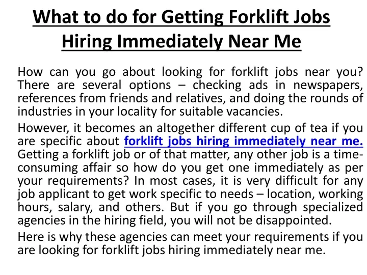 forklift driver jobs hiring near me