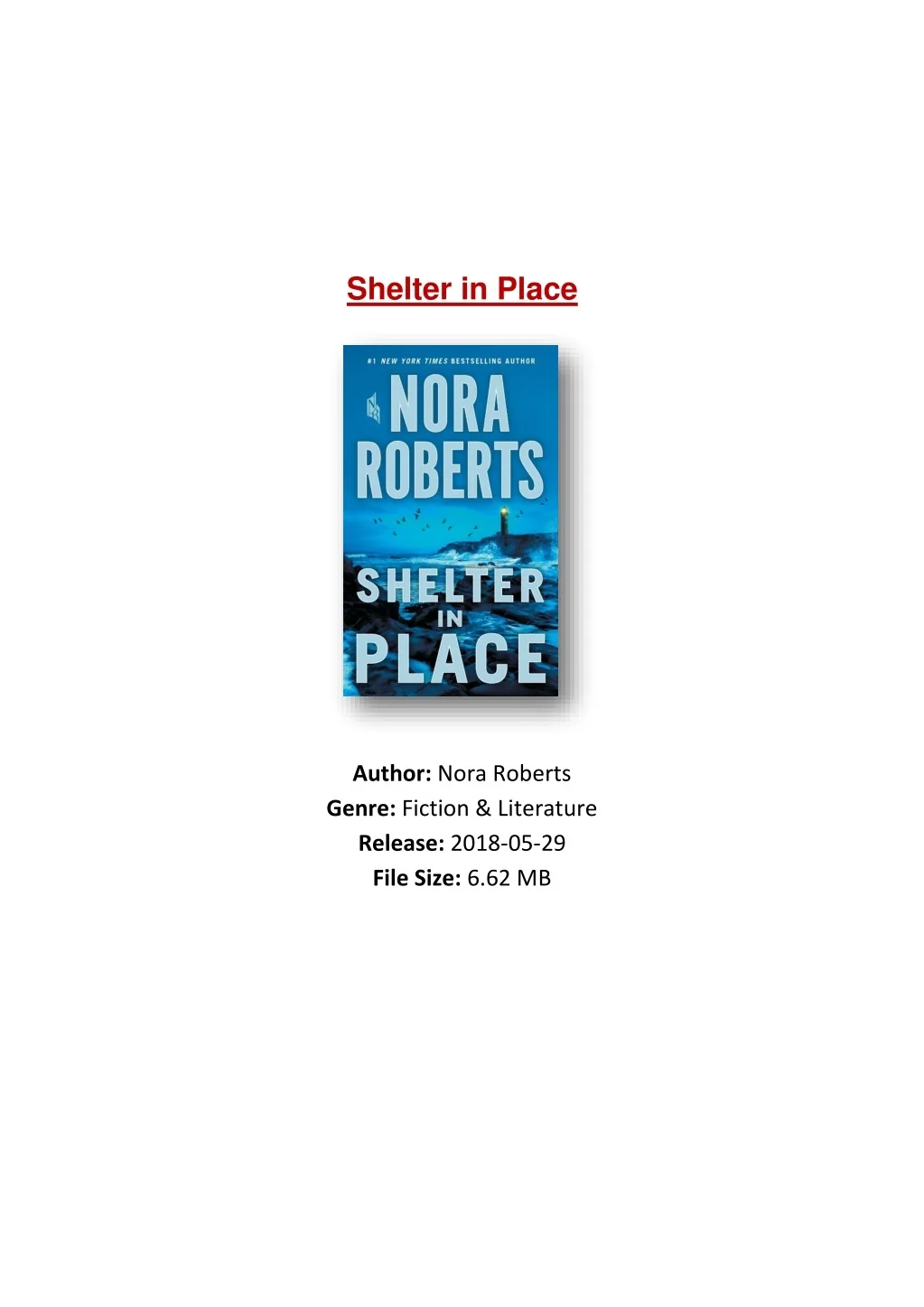 PPT [PDF] Free Download Shelter in Place By Nora Roberts