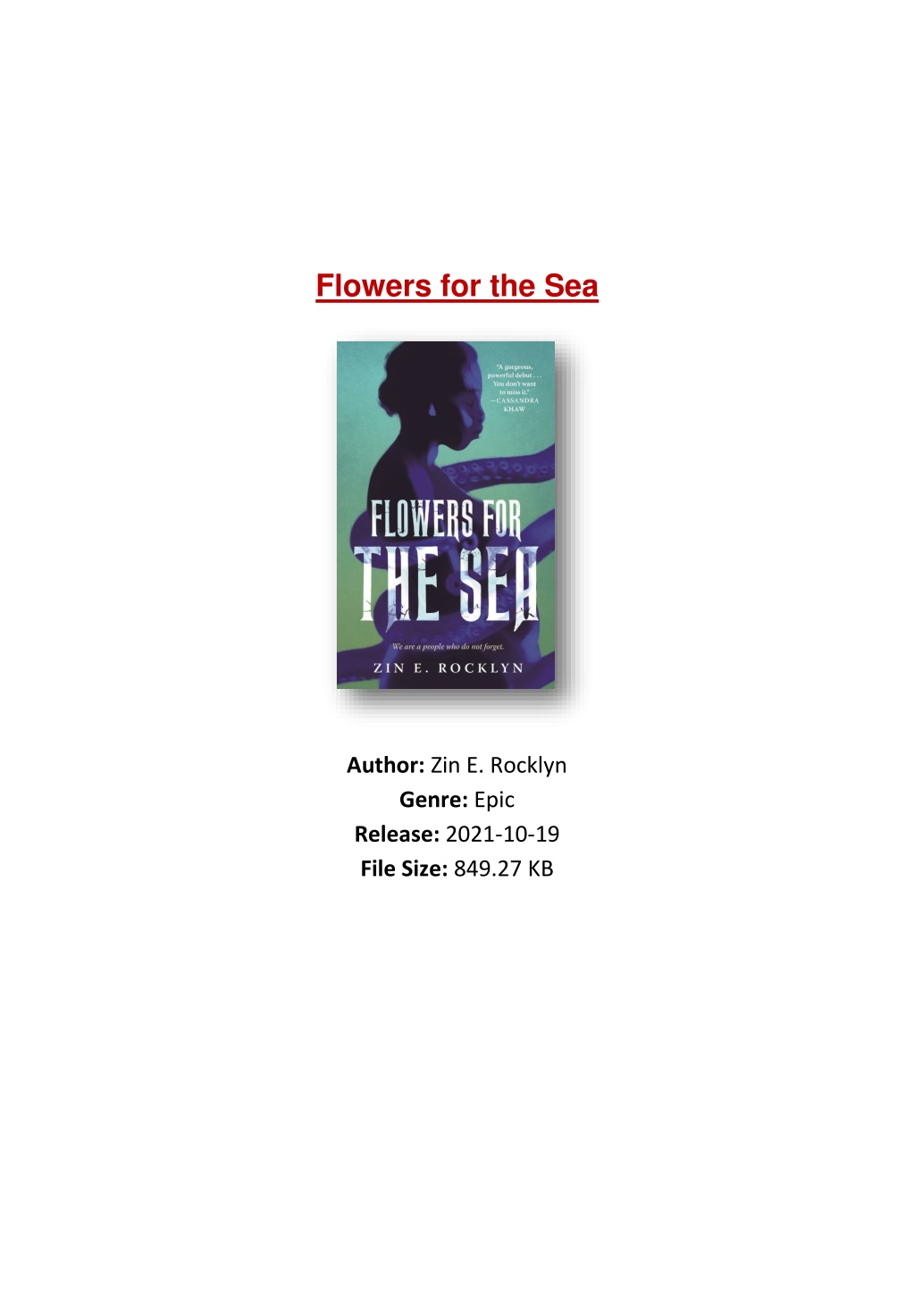 PPT [PDF] Free Download Flowers for the Sea By Zin E. Rocklyn