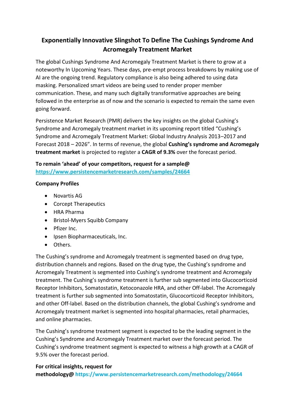 PPT Cushings Syndrome And Acromegaly Treatment Market PowerPoint