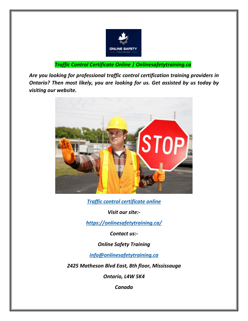 Ppt Traffic Control Certificate Online Onlinesafetytrainingca Powerpoint Presentation Id 0576