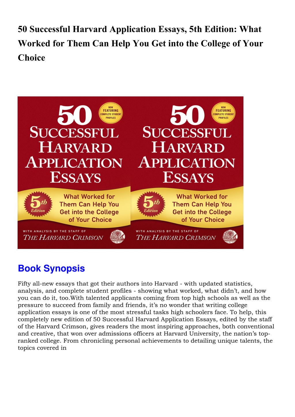 50 successful harvard application essays 5th edition