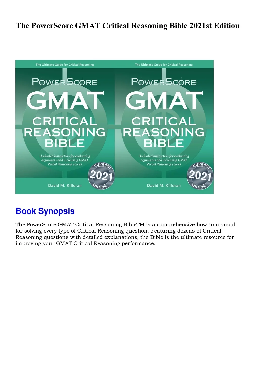 PPT - EPUB The PowerScore GMAT Critical Reasoning Bible 2021st Edition ...