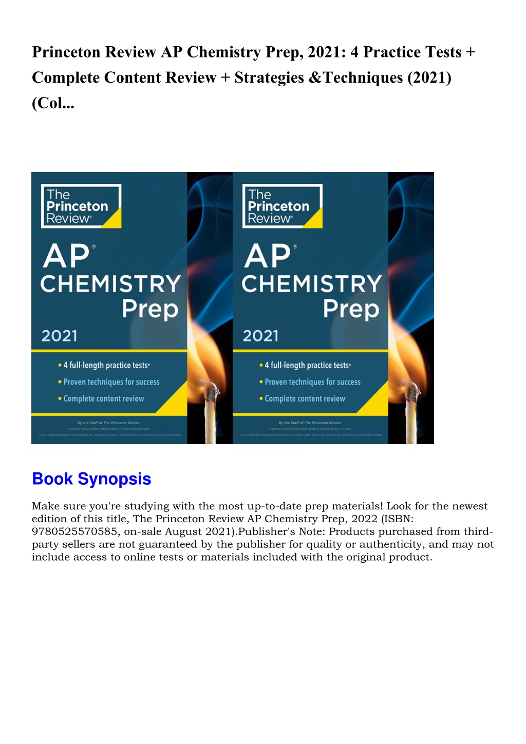 PPT EPUB Princeton Review AP Chemistry Prep 2021 4 Practice Tests
