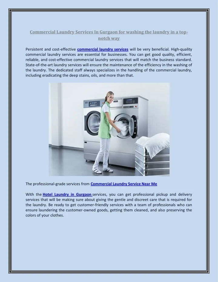 PPT Commercial Laundry Services In Gurgaon for washing the laundry in