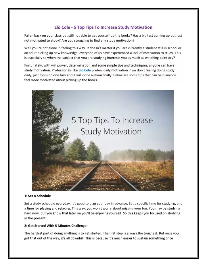 PPT - Elo Cole - 5 Top Tips To Increase Study Motivation PowerPoint ...