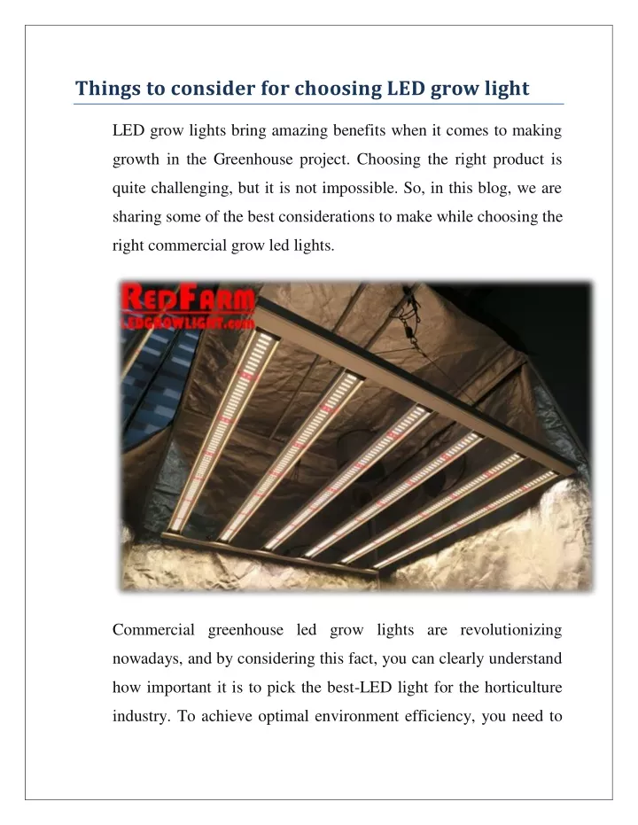 things to consider for choosing led grow light n.