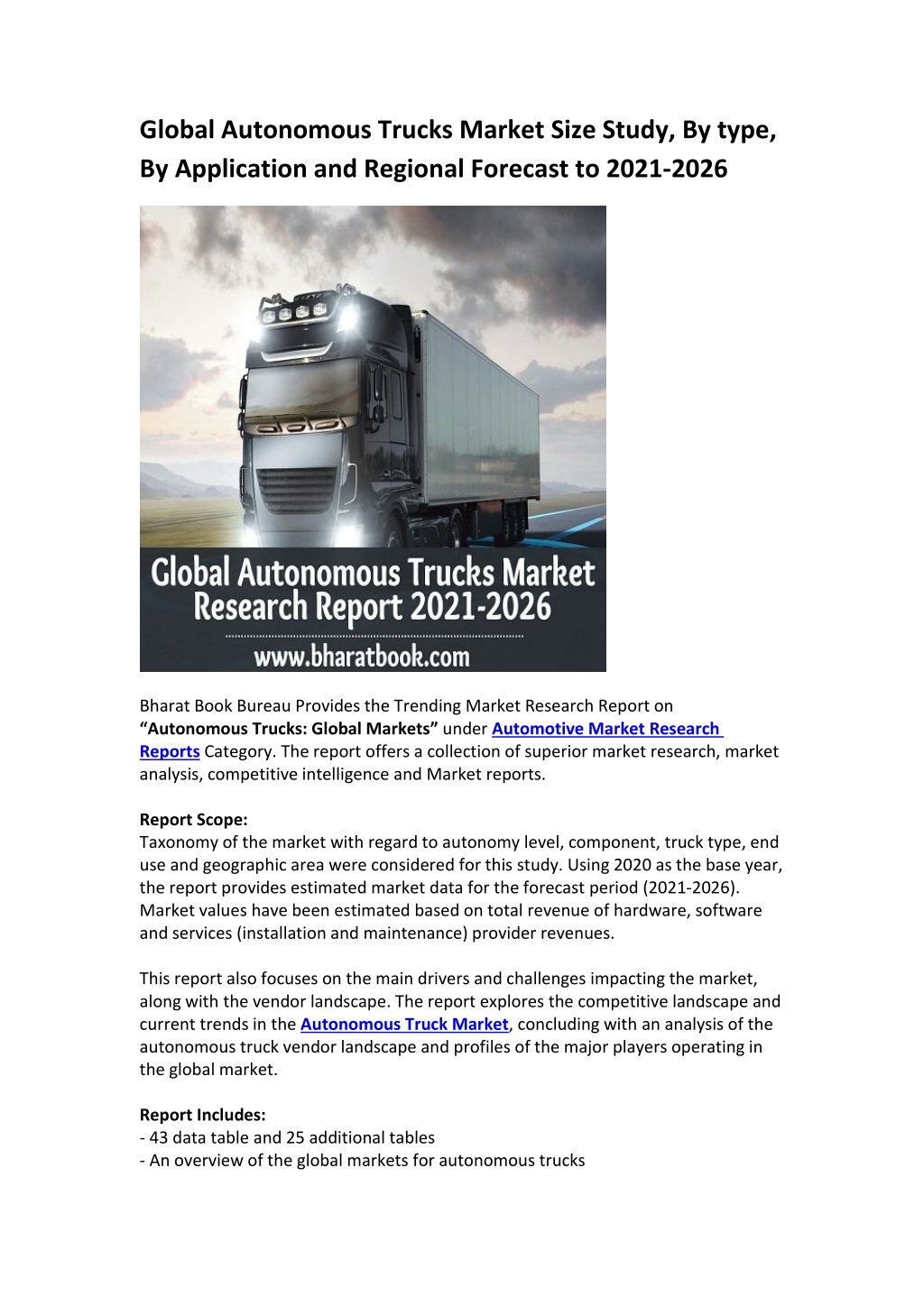 PPT - Global Autonomous Trucks Market Research Report 2021-2026 ...