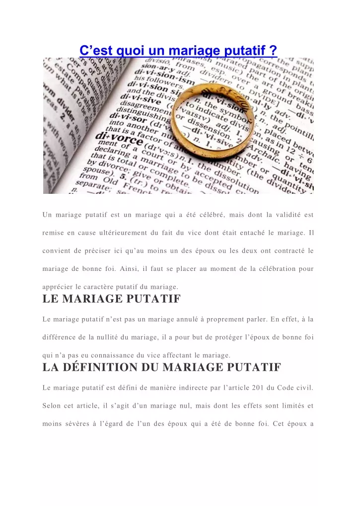 dissertation juridique mariage putatif