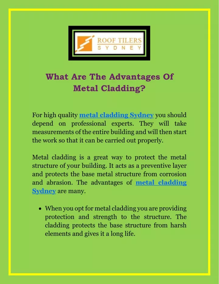 what are the advantages of metal cladding n.