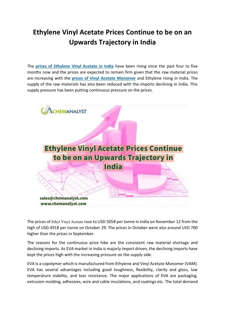 PPT Ethylene Vinyl Acetate Prices Continue to be on an Upwards