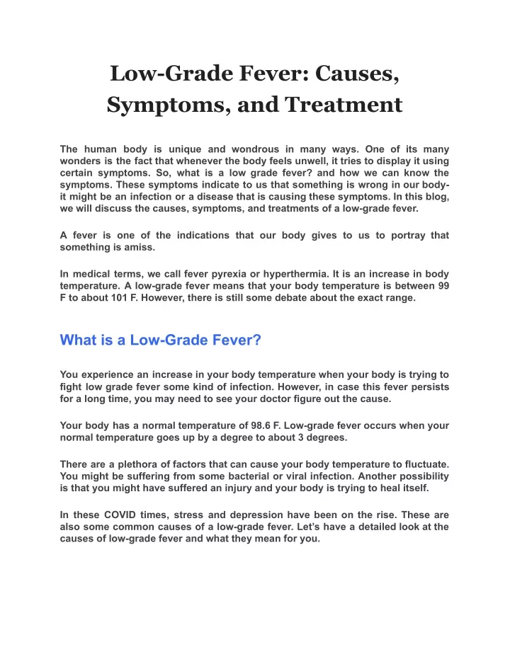 PPT - Low-Grade Fever: Causes, Symptoms, And Treatment PowerPoint ...