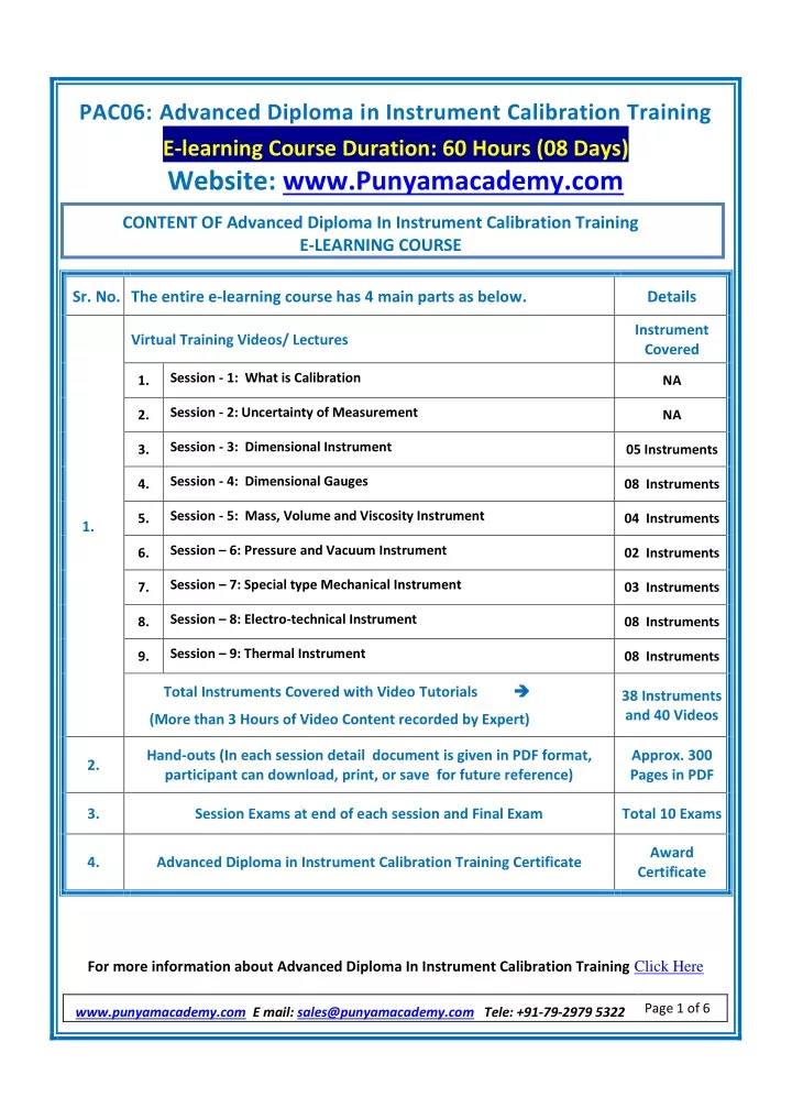 pac06 advanced diploma in instrument calibration n.