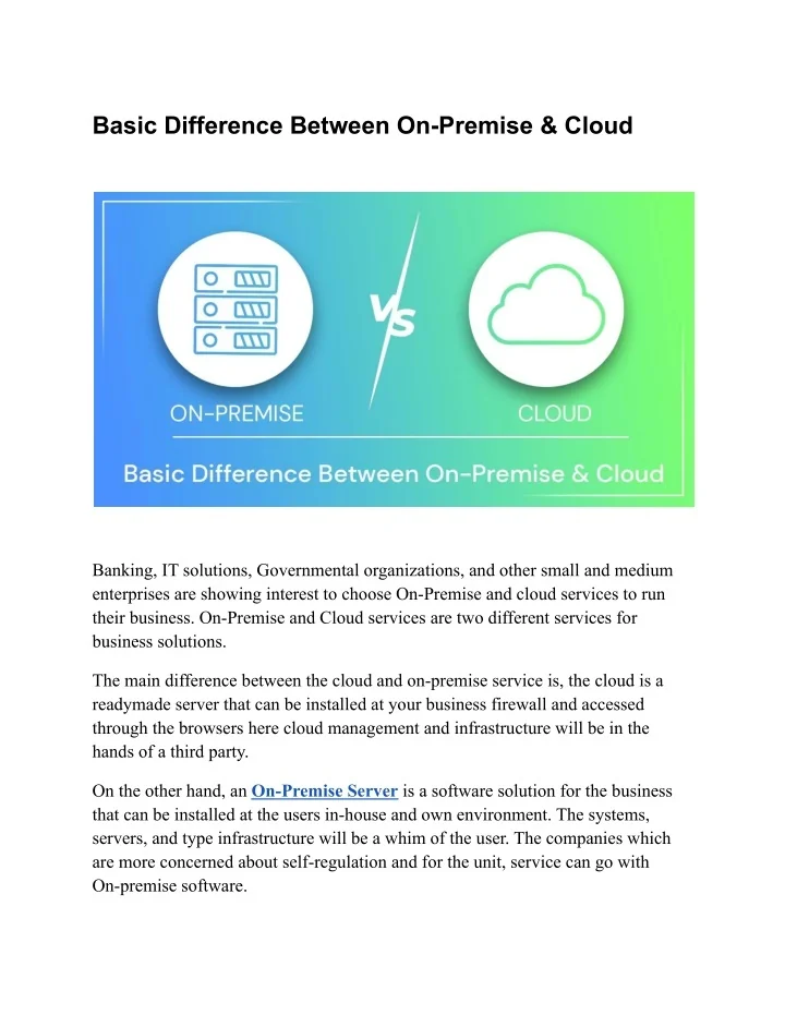 PPT - Basic Difference Between On-Premise & Cloud PowerPoint ...