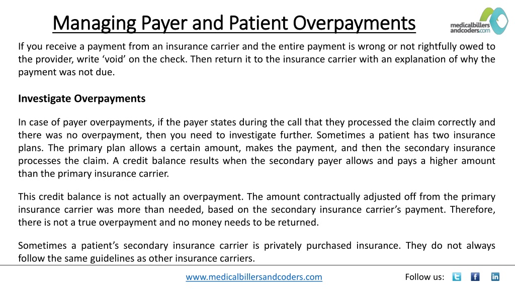 Ppt Managing Payer And Patient Overpayments Powerpoint Presentation