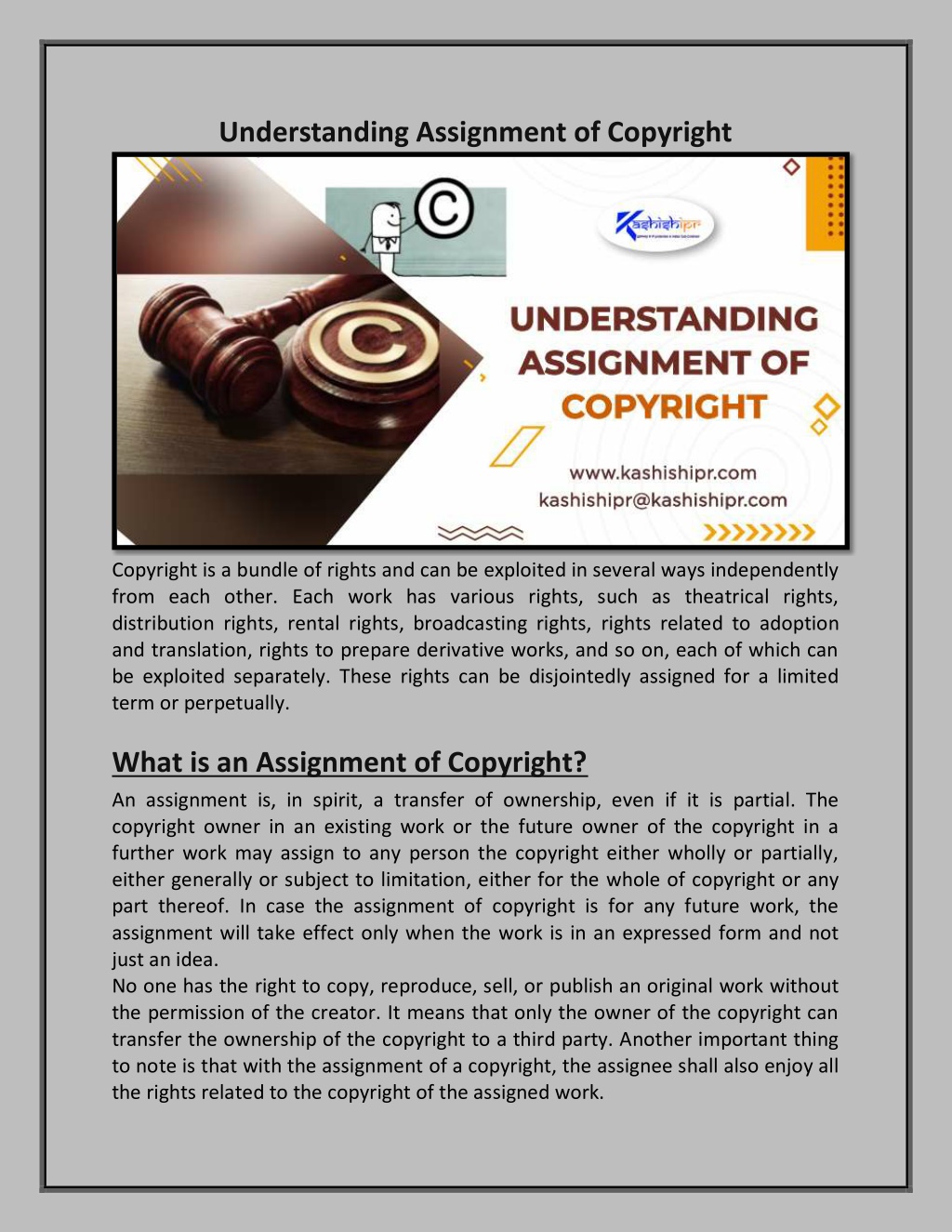 what does assignment of copyright mean